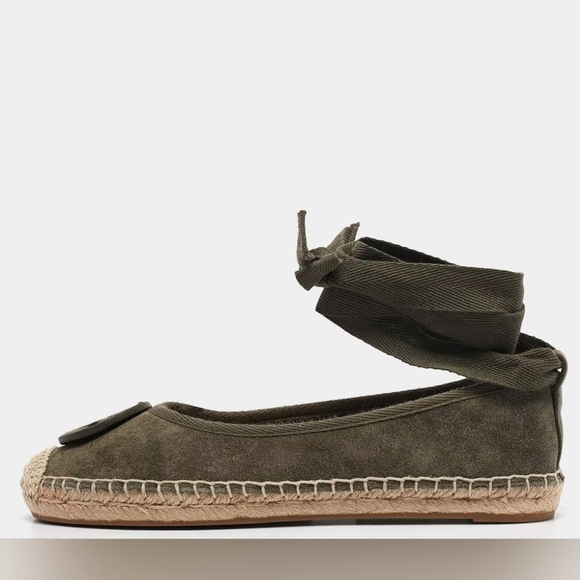 Pre- Loved Authentic Tory Burch Olive Green Espadrille Flats - Picture 14 of 14
